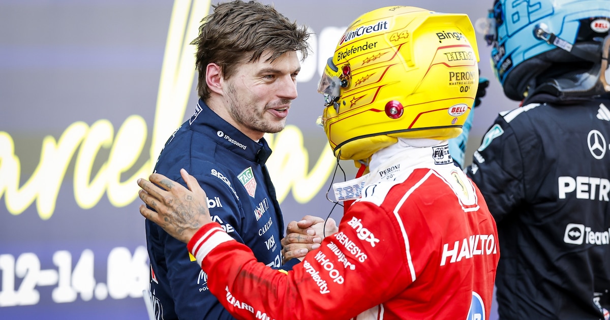 Lewis Hamilton grijpt eerste zege bij Ferrari en profiteert van uitvallen Kimi Antonelli, Max Verstappen onzichtbaar