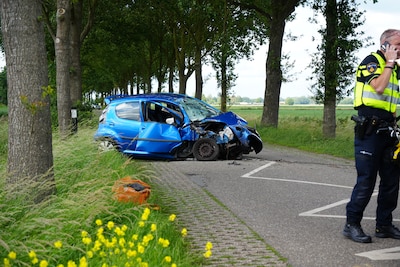 Auto botst tegen boom op kruising in Wijhe