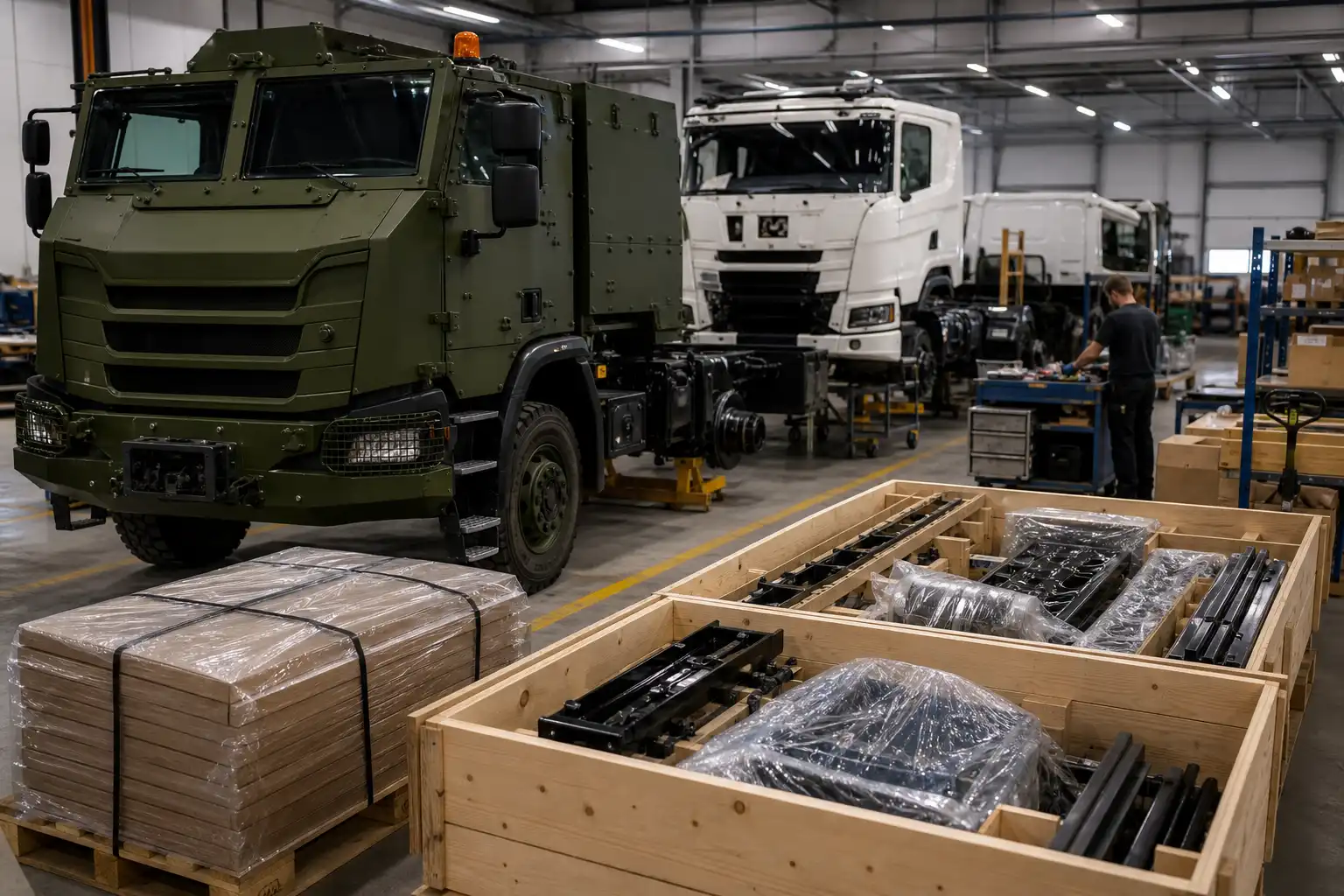 Scania in Zwolle pantsert voertuigen en verpakt trucks als 'Ikea-kits'