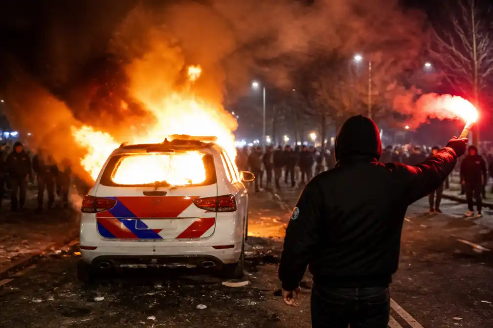 OM eist twee jaar cel voor in brand steken politieauto tijdens Malieveld-rellen