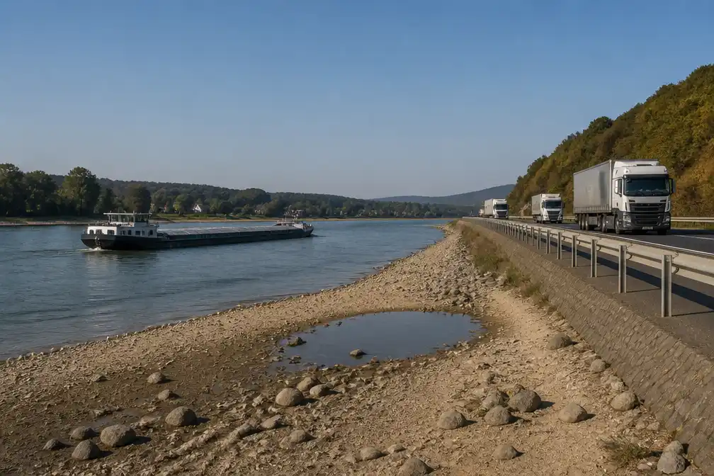 Duitse deelstaten laten vrachtwagens op zondag rijden door laagwater Rijn