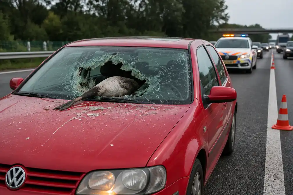 Gans vliegt door voorruit op A2 bij Sint-Michielsgestel, passagier gewond