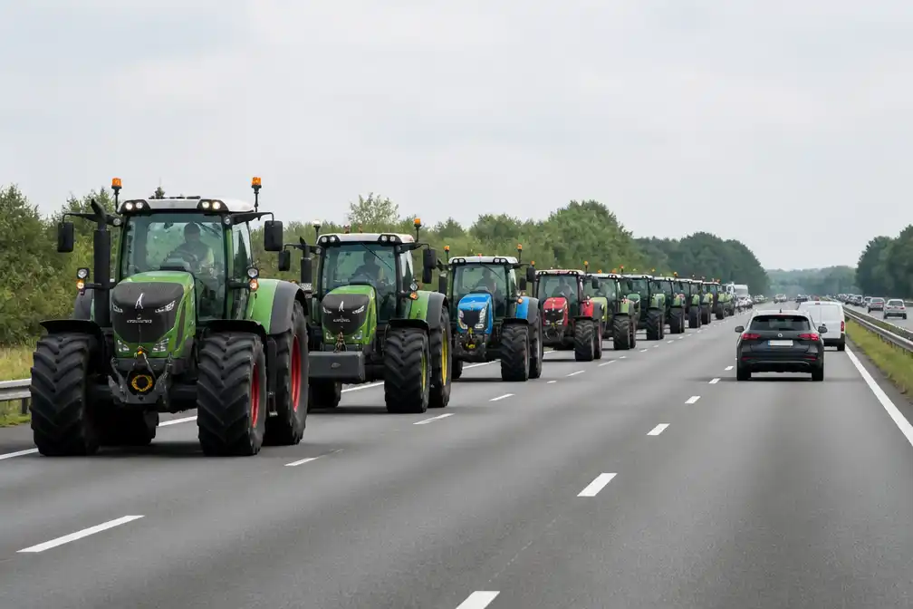 Tientallen trekkers rijden over A1 bij Holten in lange stoet