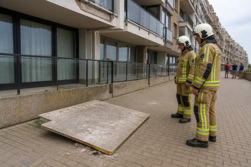 Grote cementvezelplaat valt op voetpad op Kaai in Nieuwpoort