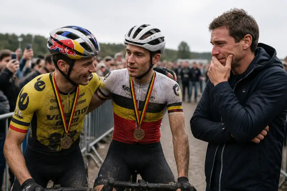Daan Soete klopt Wout van Aert op BK Gravel
