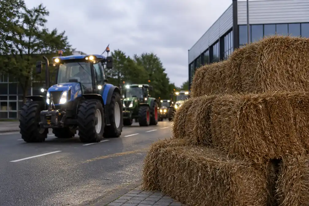Boeren protesteren in Amersfoort en Barneveld tegen stikstofbeleid, laten hooibalen achter