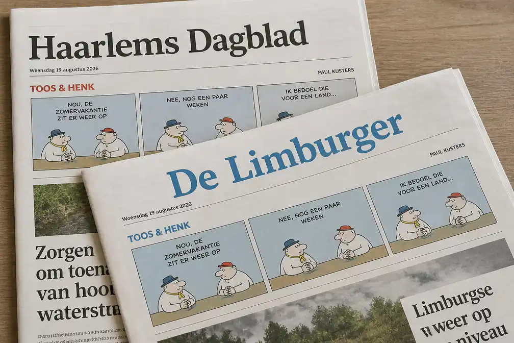 Cartoon Toos & Henk van Paul Kusters verschijnt op 19 augustus 2026 in kranten