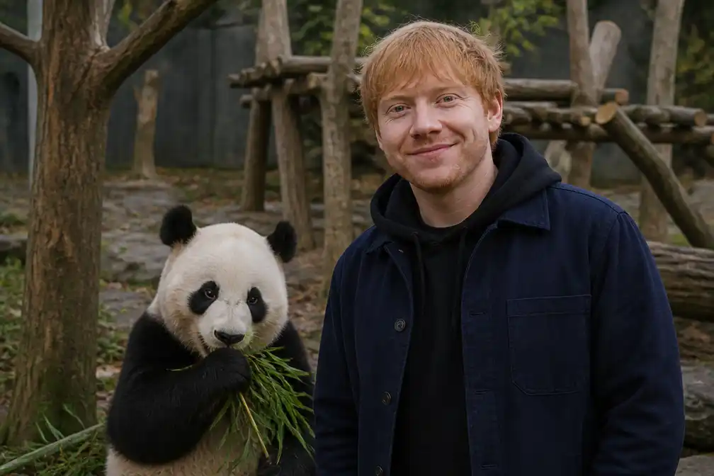 Harry Potter-ster Rupert Grint brengt bezoek aan dierenpark Pairi Daiza