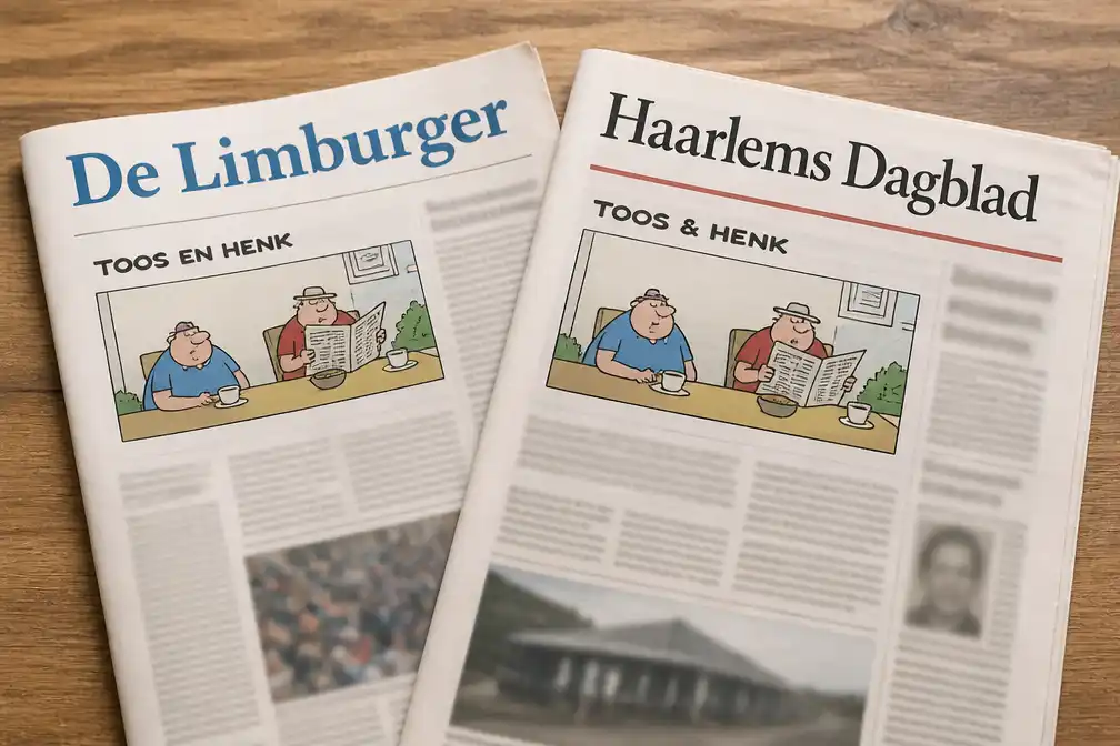 Cartoon 'Toos en Henk' van Paul Kusters verschijnt in De Limburger en Haarlems Dagblad