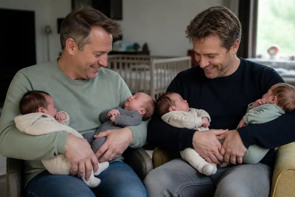 Vrienden met tweeling schrijven eerlijk handboek 'Superpapa'