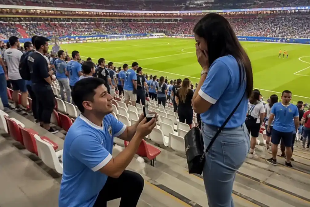 Huwelijksaanzoek Uruguayaanse fan in WK-stadion bruut verstoord