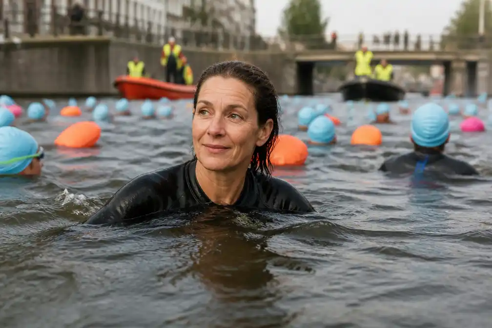 Monic Hendrickx zwemt Amsterdamse grachten voor ALS