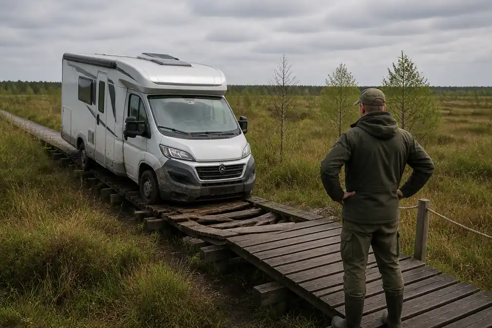 Camper vast op vlonderpad in Drents natuurgebied na verkeerd rijden