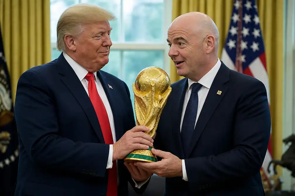 Trump en Infantino reiken samen WK-beker uit