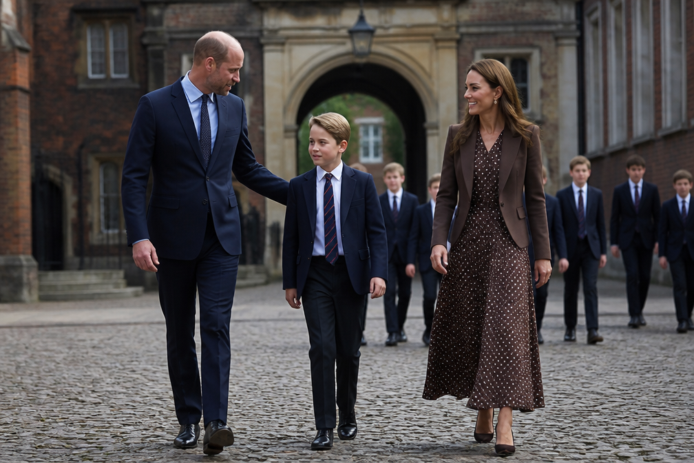 Prins George begint eerste schooldag op Eton College met prins en prinses van Wales