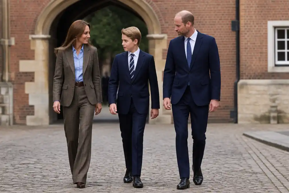Prins George begint eerste schooldag op Eton College met prins en prinses van Wales