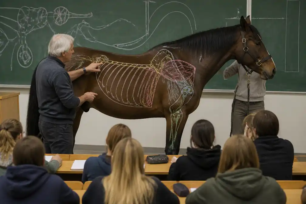 Hongaarse dierenartsdocent gebruikt paard als krijtbord bij anatomie
