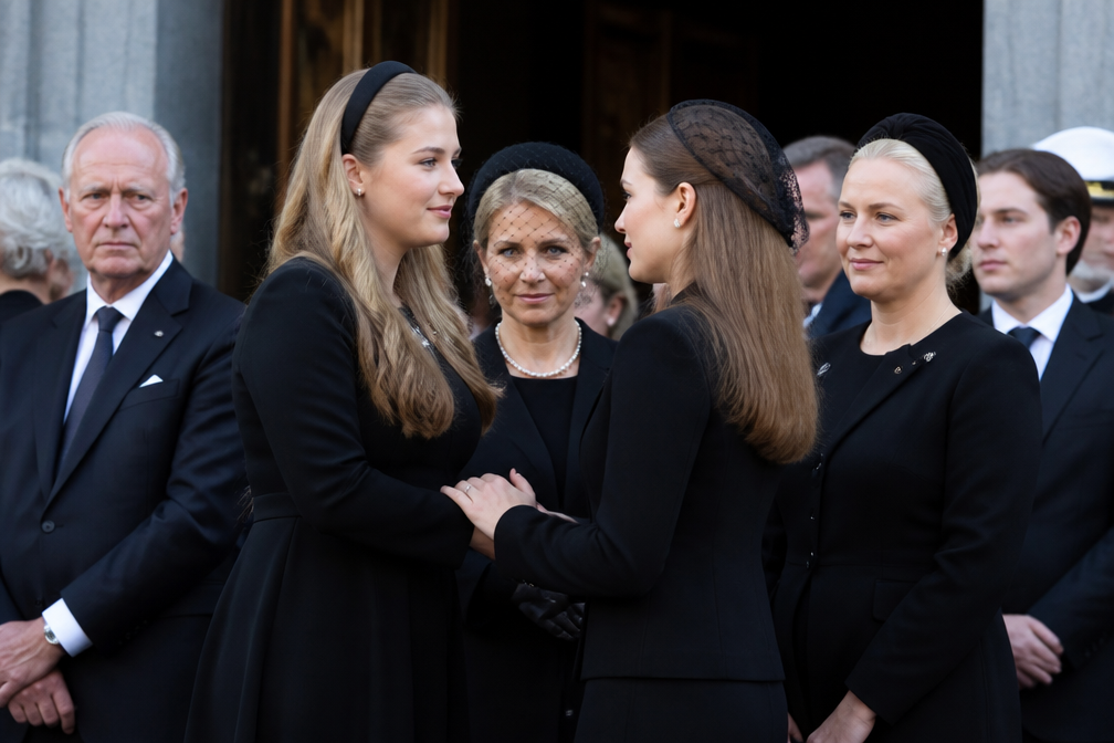 Amalia's warme gebaar voor Ingrid Alexandra valt op bij uitvaart koning Harald