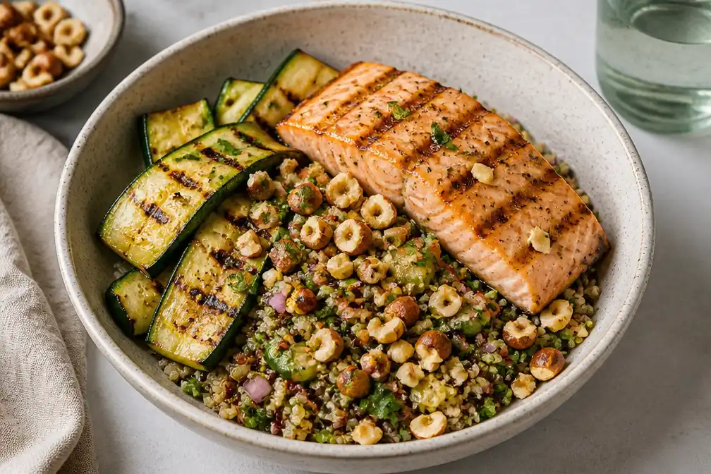 Recept in de kijker: quinoabowl met gegrilde courgette en zalm