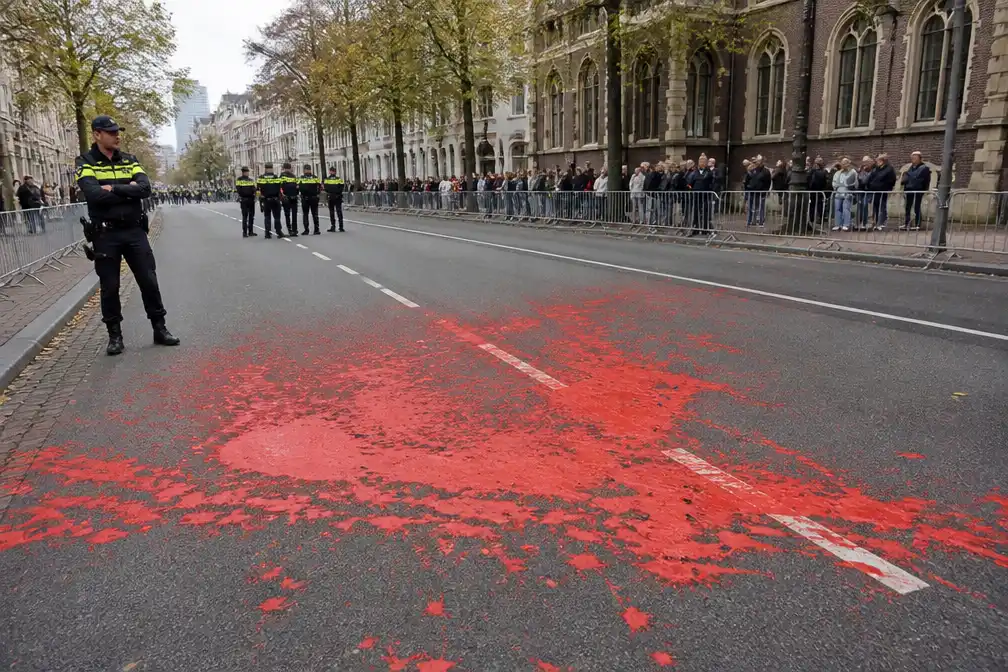 Activisten gooien rode verf op route van Prinsjesdag in Den Haag