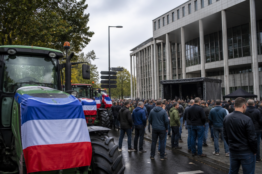 Boeren protesteren bij provinciehuis Gelderland in Arnhem tegen stikstofplannen