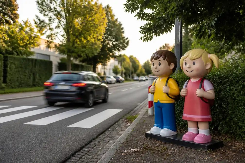 Geel plaatst Tom en Lily-poppen aan schoolomgeving Larum bij start Week van de Mobiliteit