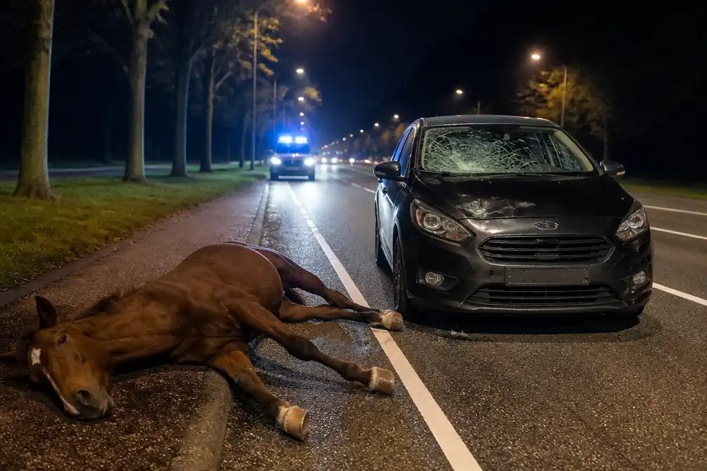 Automobiliste gewond bij botsing met paard in Rotterdam, dier overleden