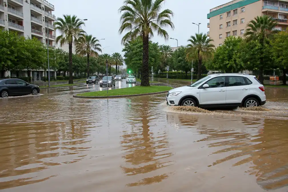 Zware regen veroorzaakt wateroverlast in oostelijk Spanje, lokaal ruim 70 mm bij Valencia