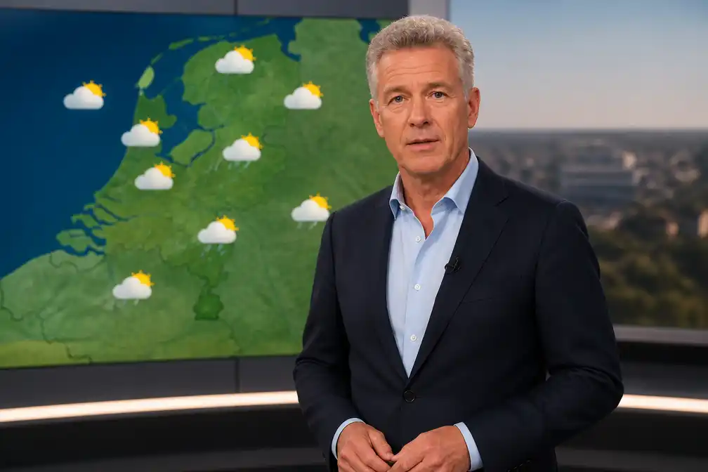 Weerman Marc de Jong doet weerpraatje bij RTL Weer opnieuw na verspreking