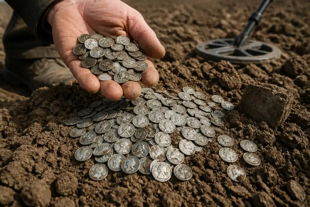 Duitse amateurarcheoloog vindt 934 Romeinse zilvermunten in West-Duits veld