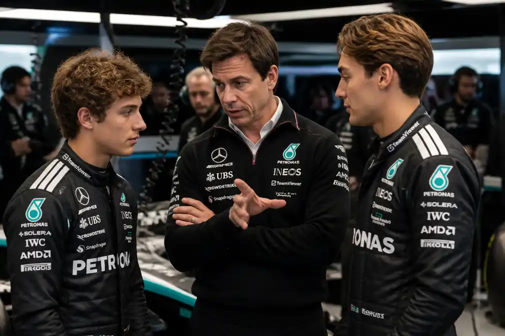 Mercedes dreigt met teamorders voor Antonelli en Russell na botsing in Barcelona