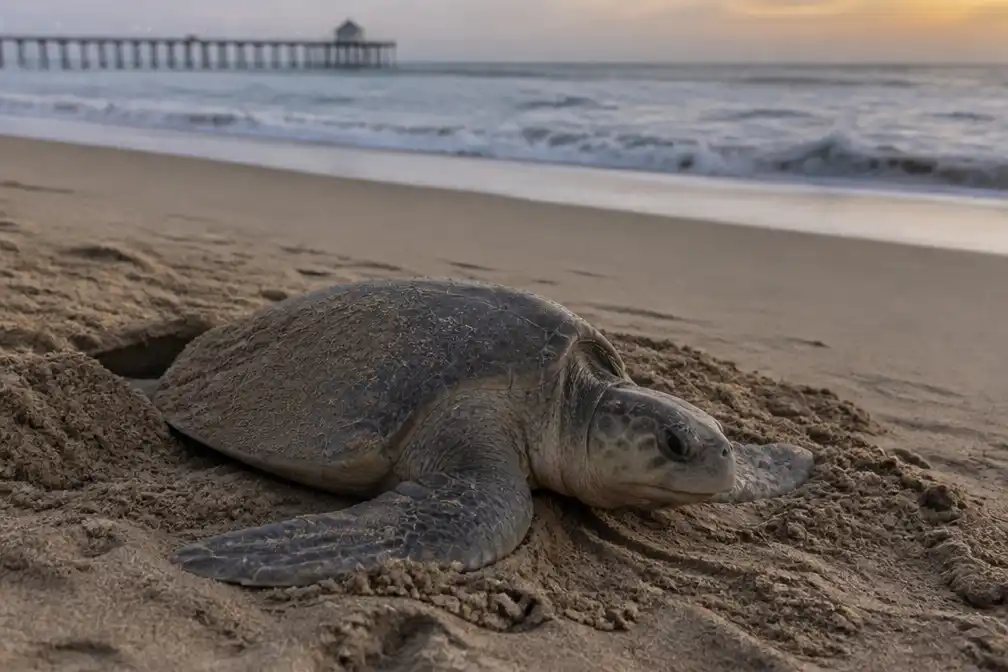 Olive ridley-schildpad nestelt op Californisch strand, een primeur voor de westkust