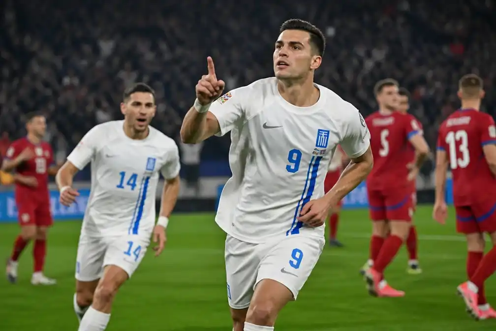 Griekenland verslaat Servië met 2-1 in Belgrado, Douvikas beslist laat