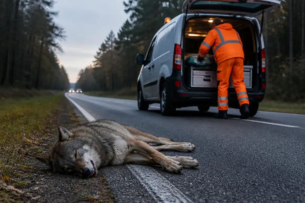 Wolf doodgereden door bestelbusje op N391 bij Emmen