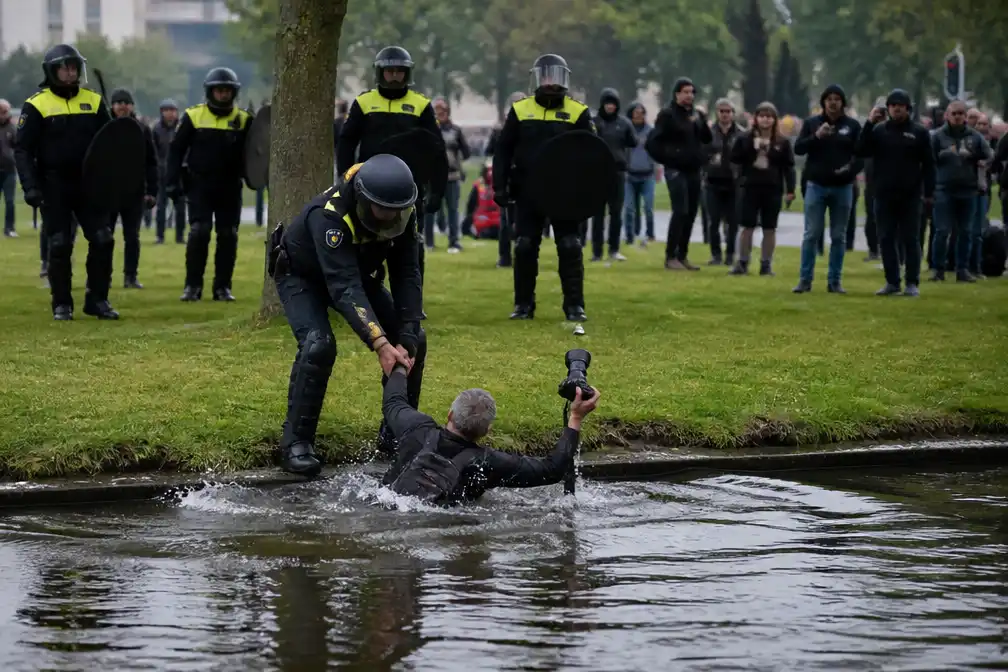 Politie vergoedt apparatuur van fotograaf die in water werd geduwd in Den Haag