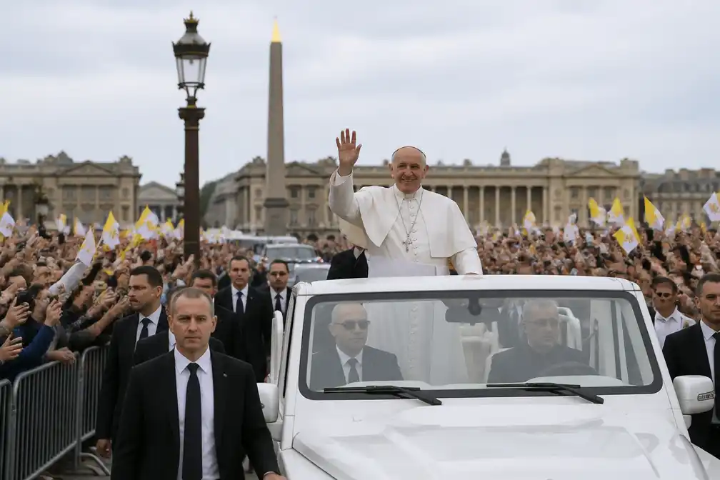 Paus Leo onthaald door grote menigte in Parijs voor mis op Place de la Concorde
