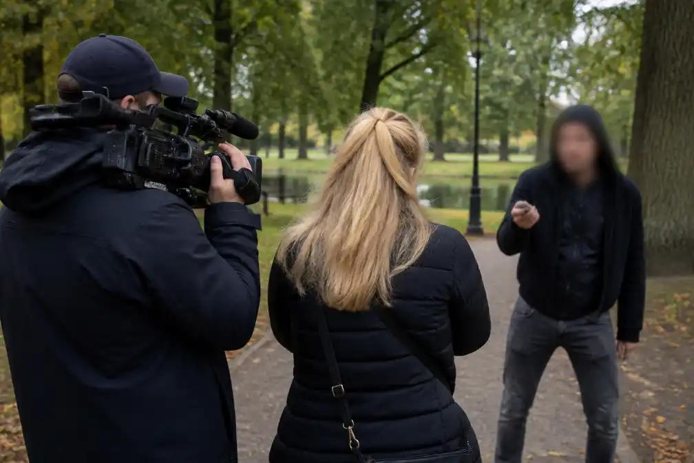 Cameraploeg PowNed met mes bedreigd in het Oosterpark in Amsterdam