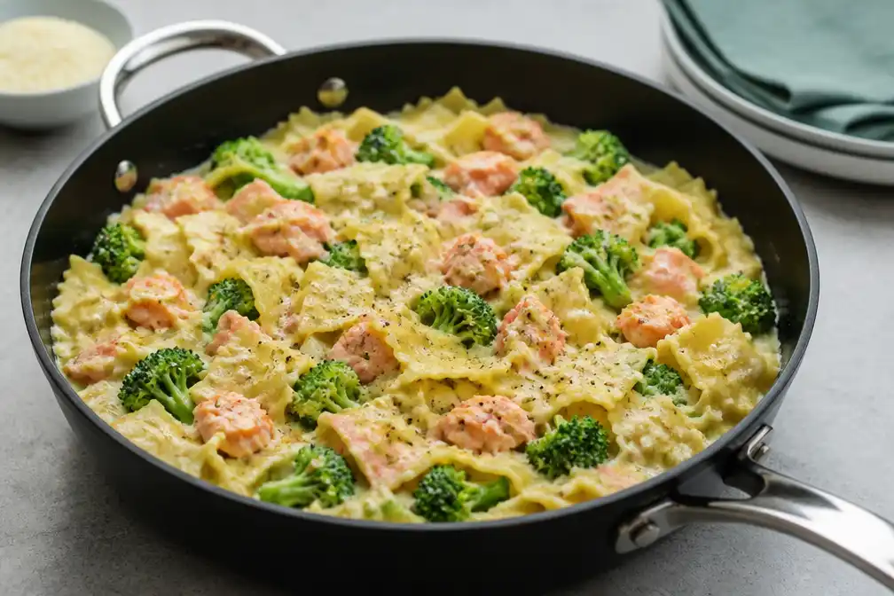 Panlasagne met zalm en broccoli in 30 minuten klaar