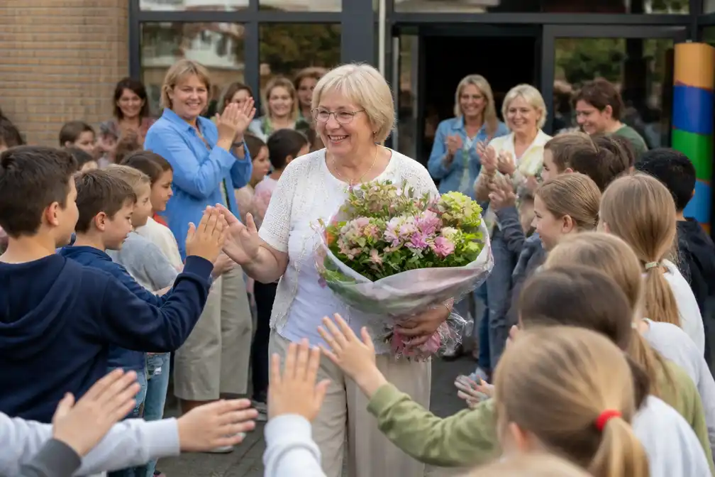 Juf Martine Sterck na 41 jaar met pensioen van basisschool Klavertje Vier