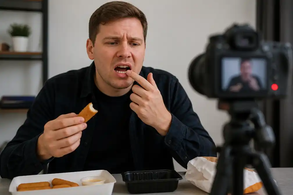 Snackspert Eke Bosman verliest stuk tand tijdens opnemen taste test