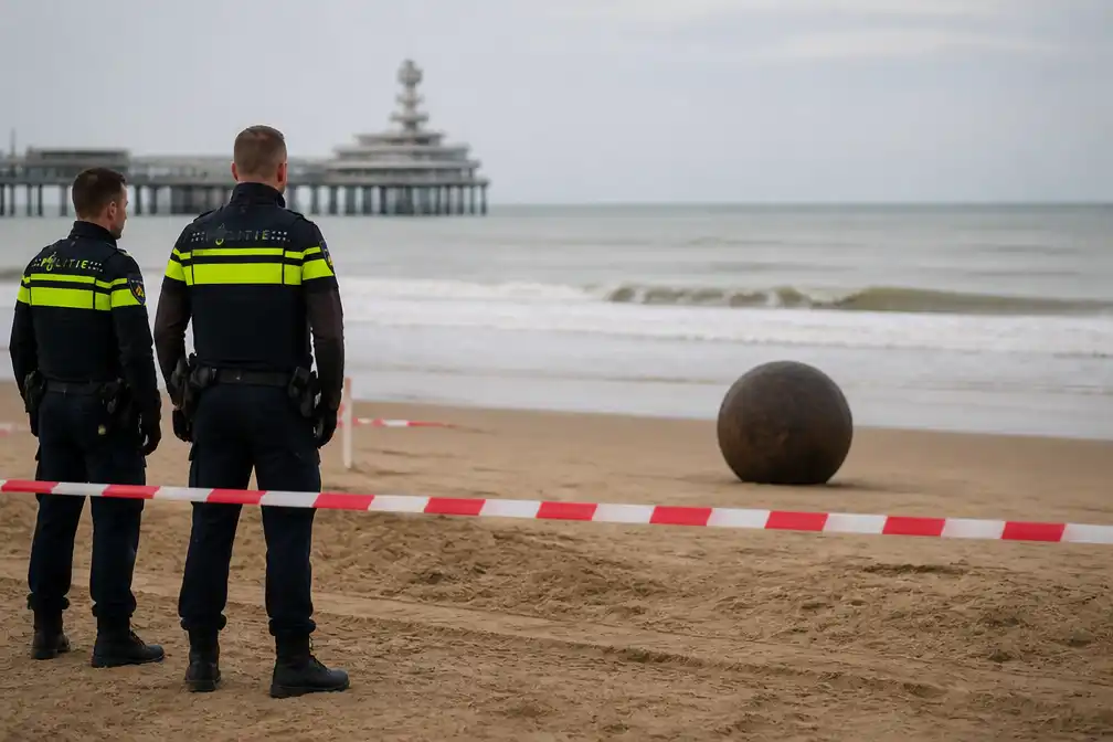 Strand Scheveningen urenlang afgezet na aanspoelen stalen bal die geen zeemijn bleek