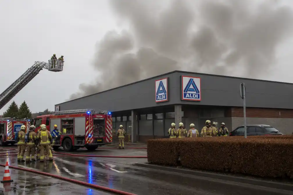 Brand in Aldi-supermarkt in Tienen, buurtbewoners moeten ramen en deuren sluiten