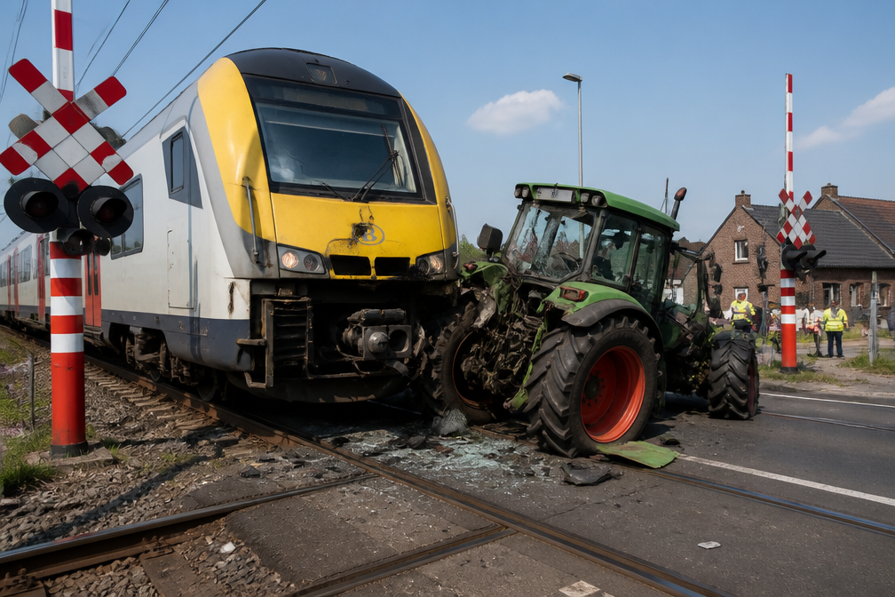 Trein botst op stilgevallen tractor op overweg in Kermt, geen gewonden