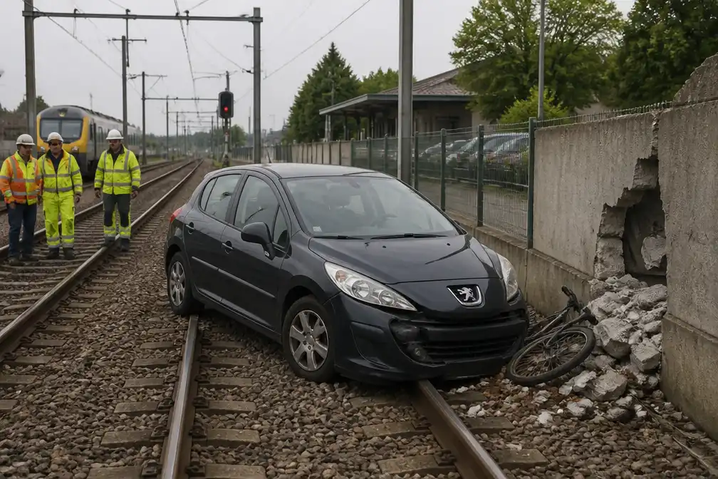 Auto belandt op sporen in Wevelgem; alerte getuigen voorkomen drama