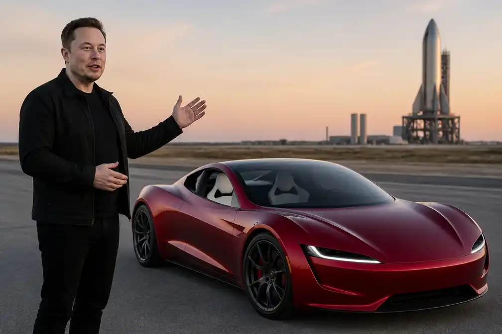 Musk demonstreert prototype Tesla Roadster met SpaceX-stuwraketten in Texas