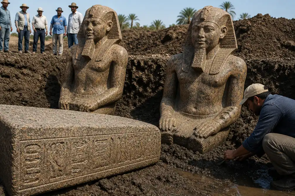 Twee enorme beelden van farao Ramses II opgegraven in Egyptisch dorpje