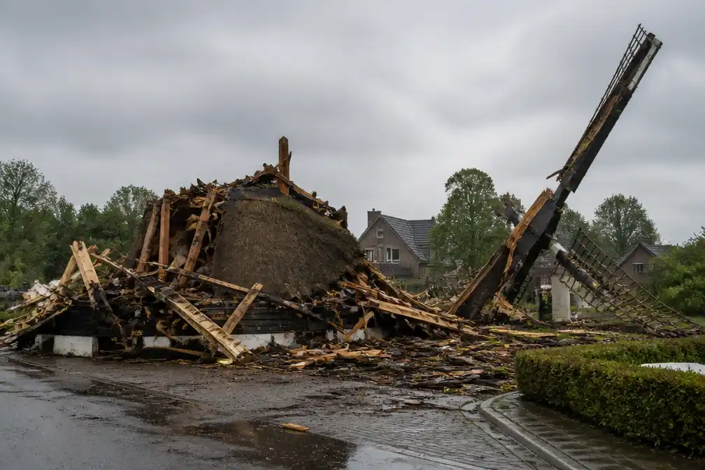 Zware storm treft Brabant na hitte, historische molen verwoest