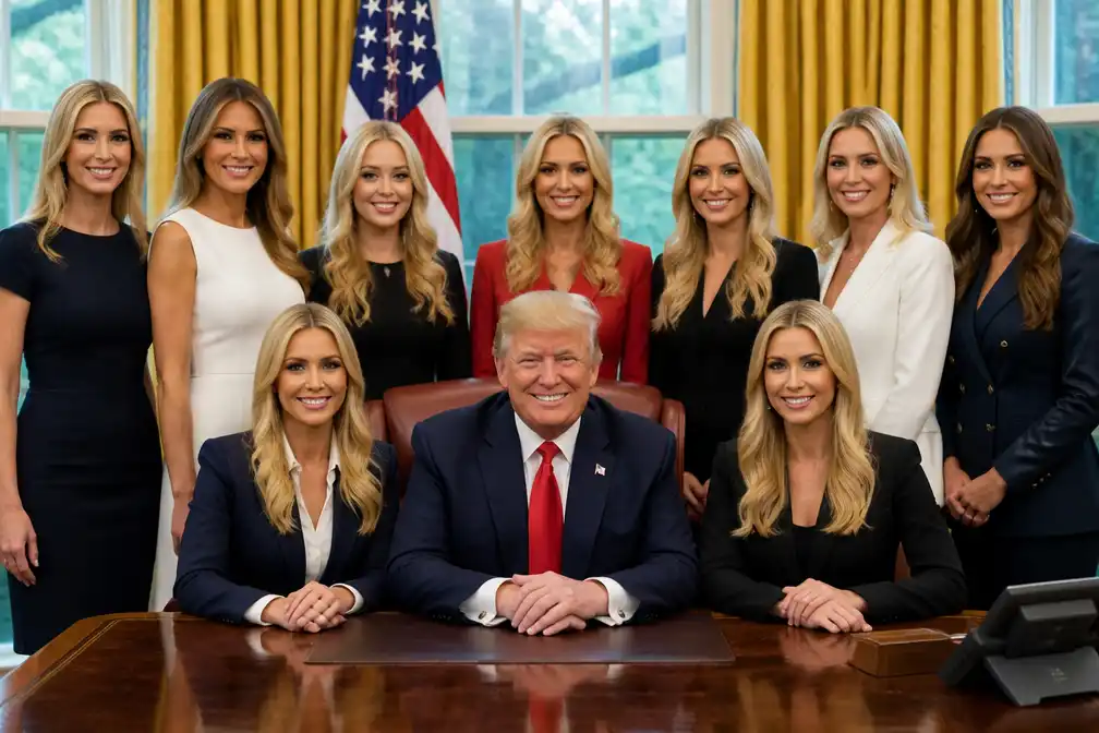 Waarom de vrouwen rond Trump op elkaar lijken: lang haar, volle lippen, witte tanden