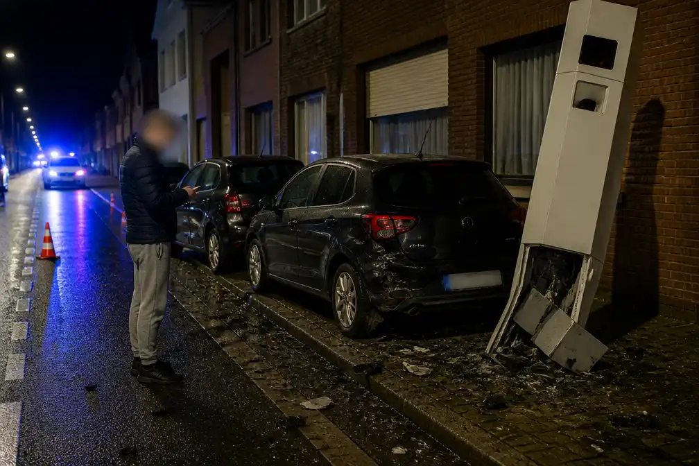Bestuurder ramt flitspaal en twee geparkeerde auto's in Dendermonde