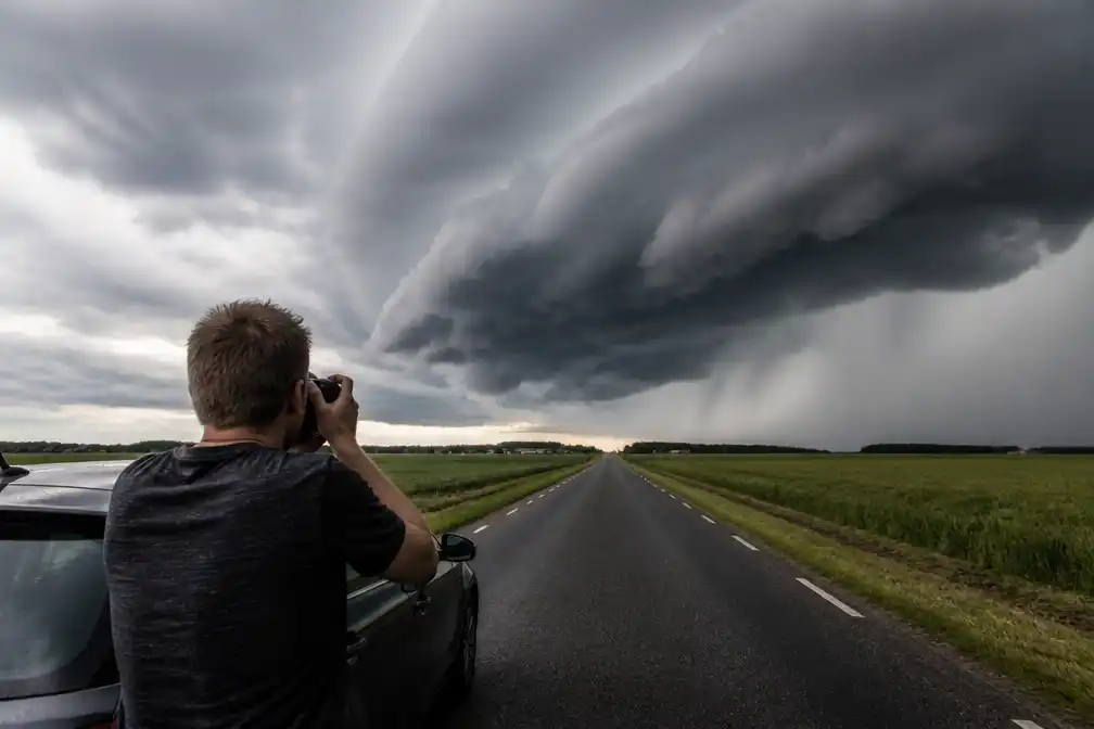 Stormjager Wouter vlucht voor 'gigantische' hagel tijdens jacht op supercel